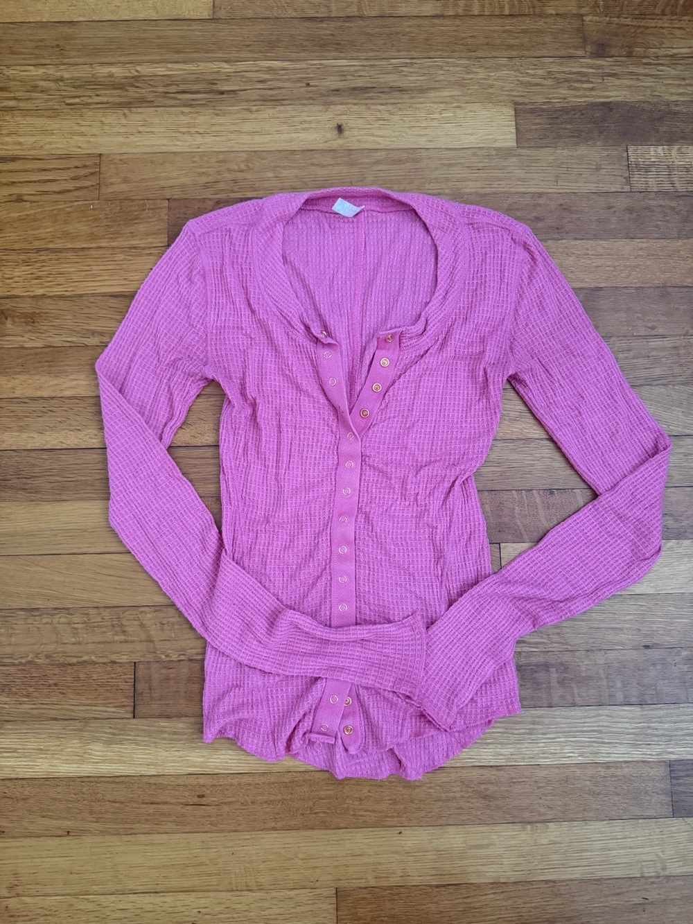 Free People Bubblegum Pink Ribbed Henley Long Sleeve Top